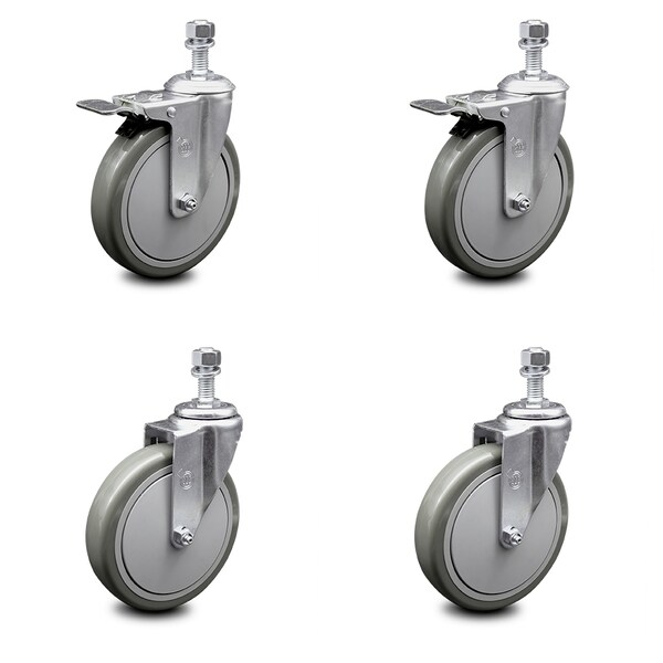 Service Caster 6 Inch Gray Polyurethane Wheel Swivel 1/2 Inch Stem Caster Total Lock Brake, 2PK SCC-TSTTL20S614-PPUB-121315-2-S-2 - main